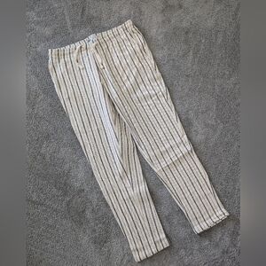 Zara Men's Cream Pants with Navy + Beige Vertical Stripes